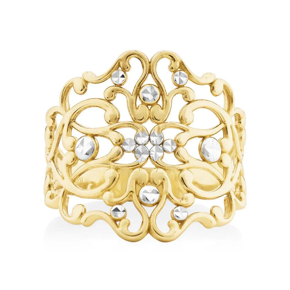 Filigree Ring in 10kt Yellow & White Gold