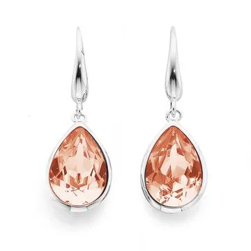 Sterling Silver Rose Swarovski Crystal Pear Drop Earrings
