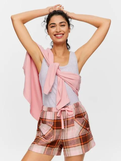 Choc Orange Check Bamboo Flannelette Mid Short