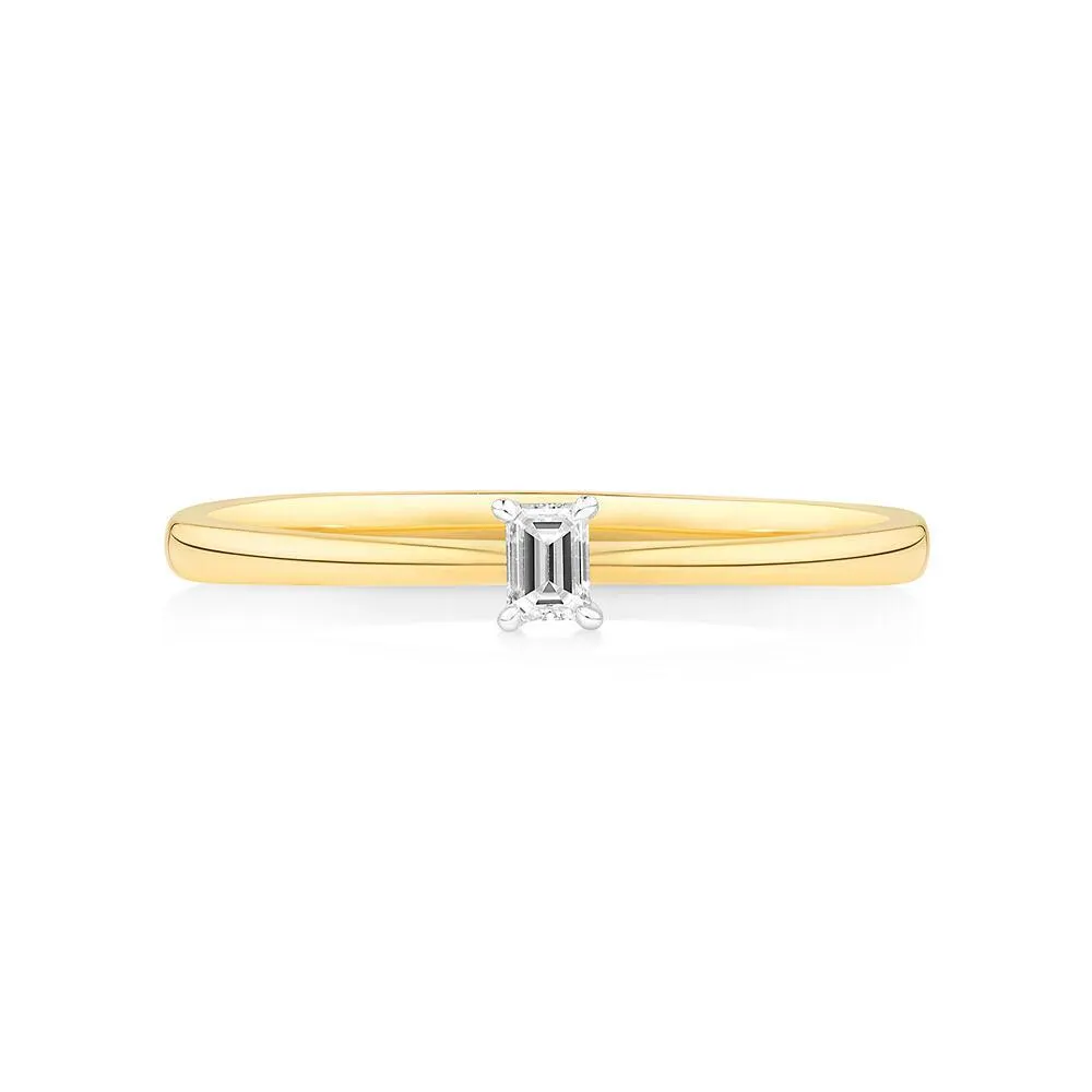 Emerald Cut Diamond Solitaire Promise Ring in 10kt Yellow and White Gold