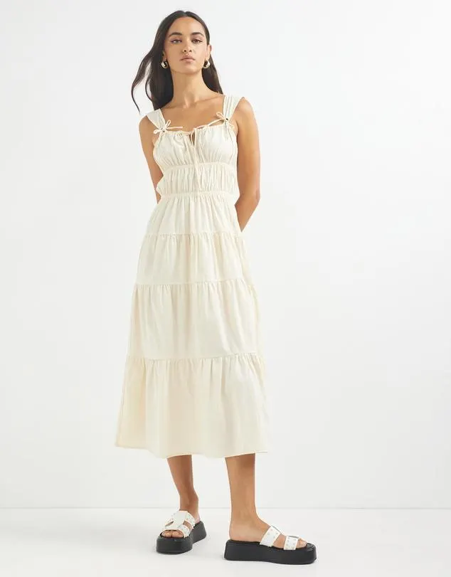 Dreaming Of Summer Cotton Gathered Midi Dress