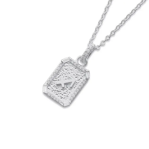 Sterling Silver Cubic Zirconia Sagittarius Pendant with Chain