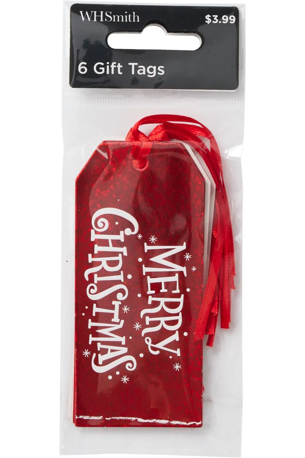 WHSmith Gift Tags Merry Christmas Holographic Red Pack of 6