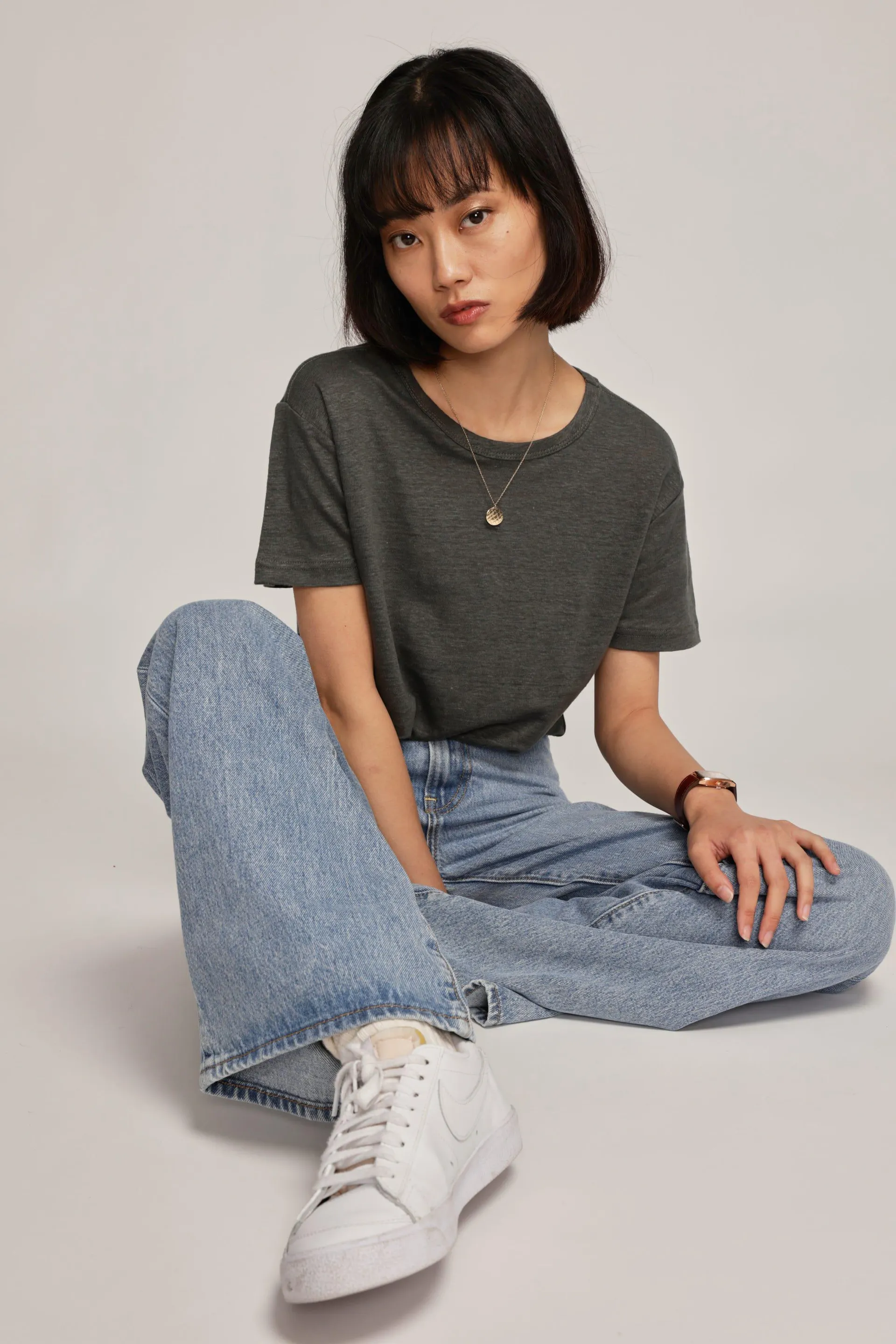 Sage Linen Crew Neck Tee