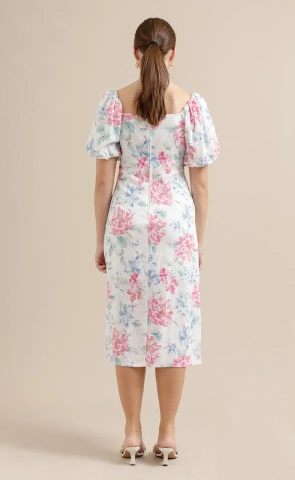 Linen Square Neck Midi Dress