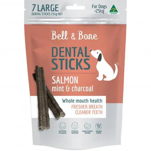 Bell & Bone Salmon, Mint and Charcoal Dental Sticks Dog Treats