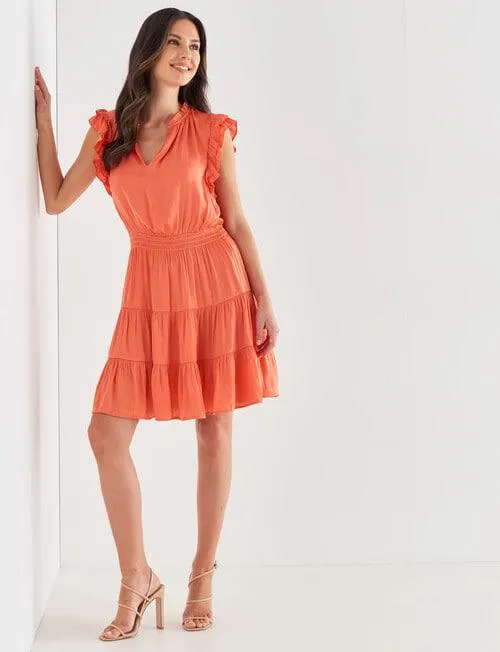 Whistle Satin Mini Dress, Tangerine