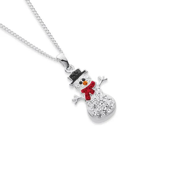 Sterling Silver Crystal Snowman Pendant