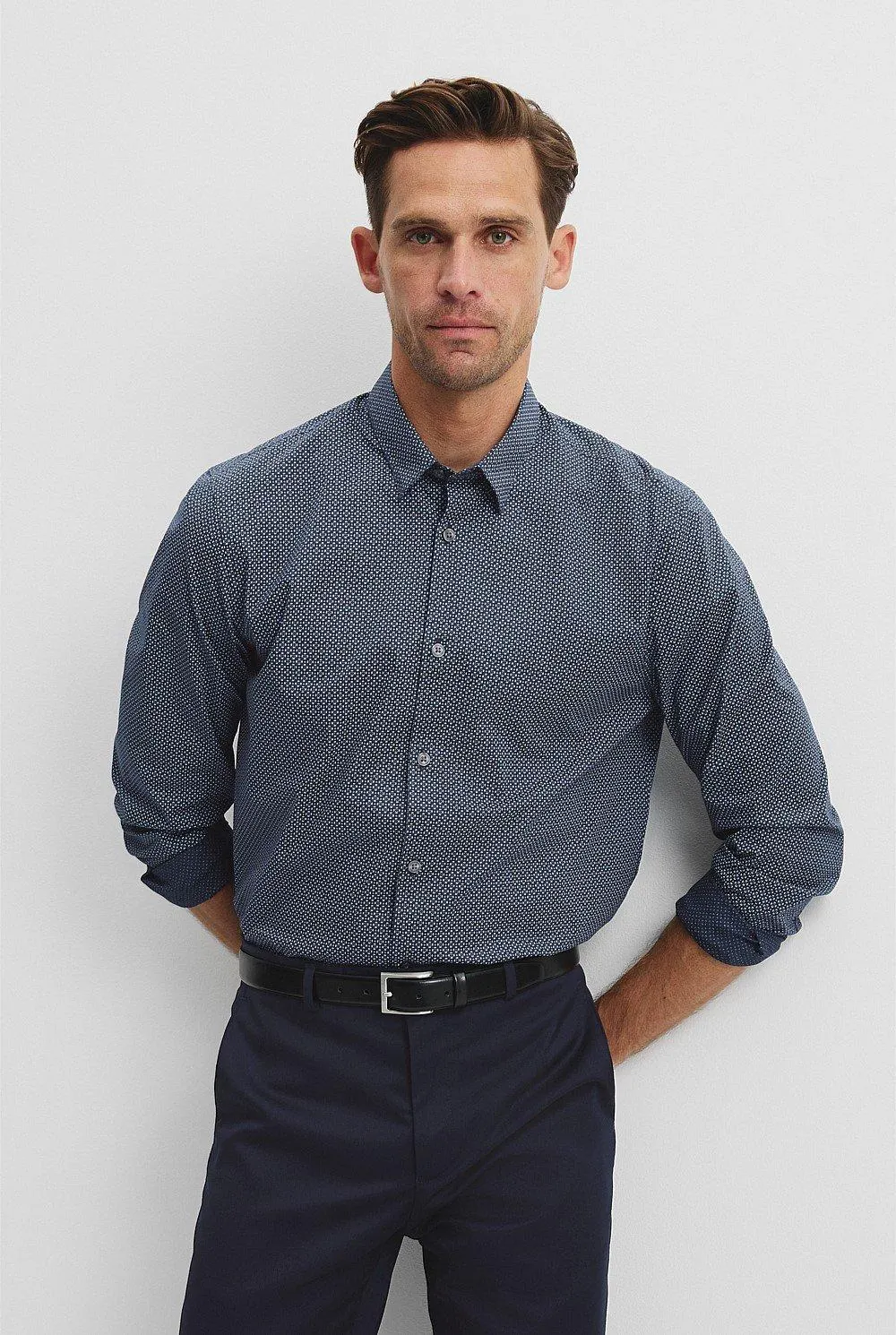 Long Sleeve Slim Fit Cotton Stretch Print Shirt