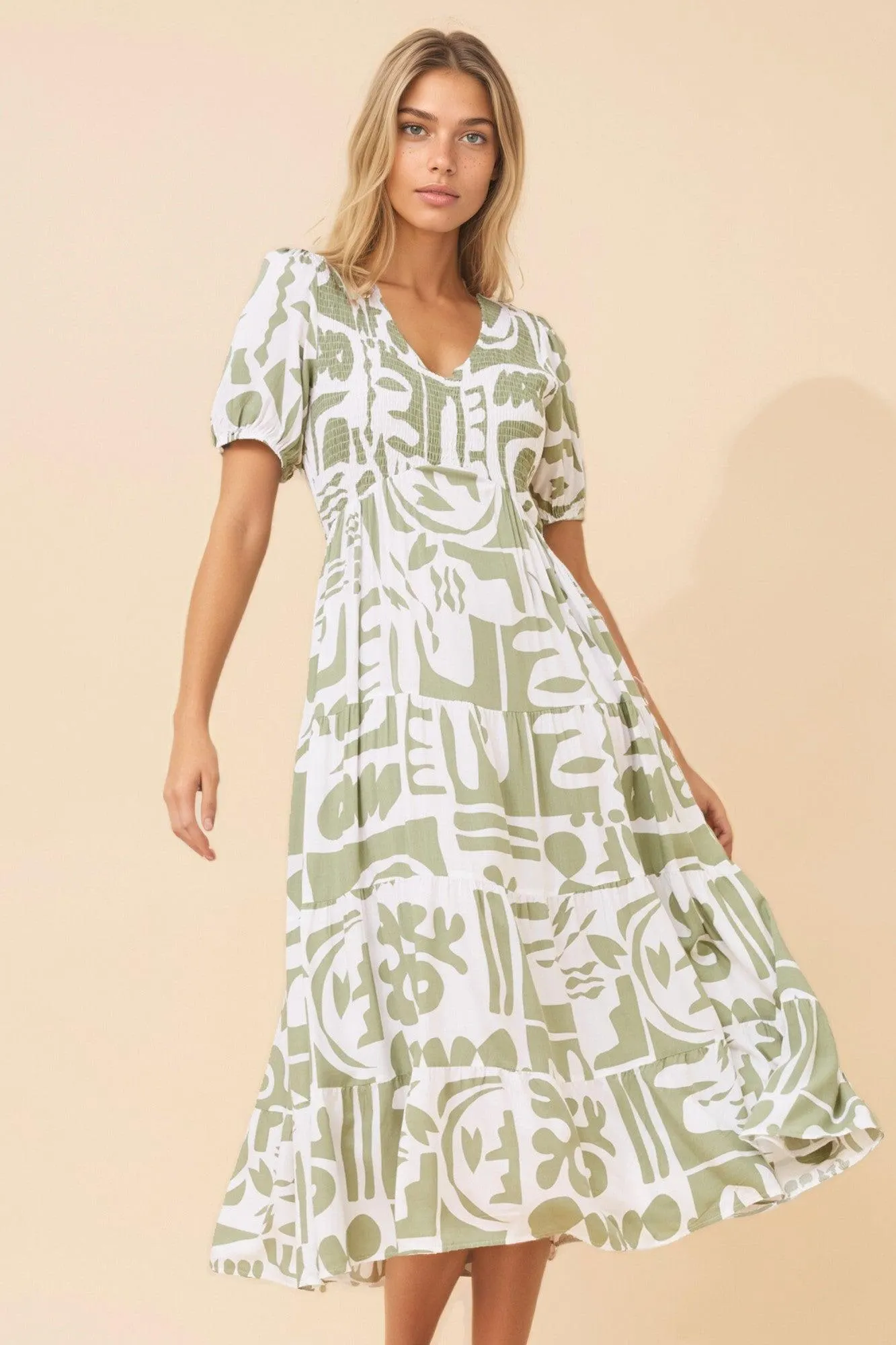 LORRAE ABSTRACT PRINT MAXI DRESS