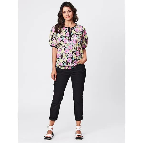 Verona Peasant Top Black Floral