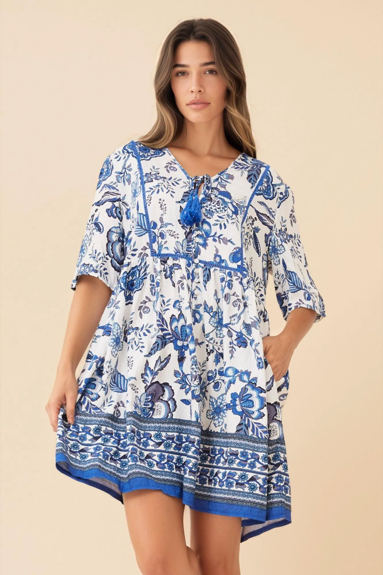 INDIANA BORDER PRINT FLORAL DRESS