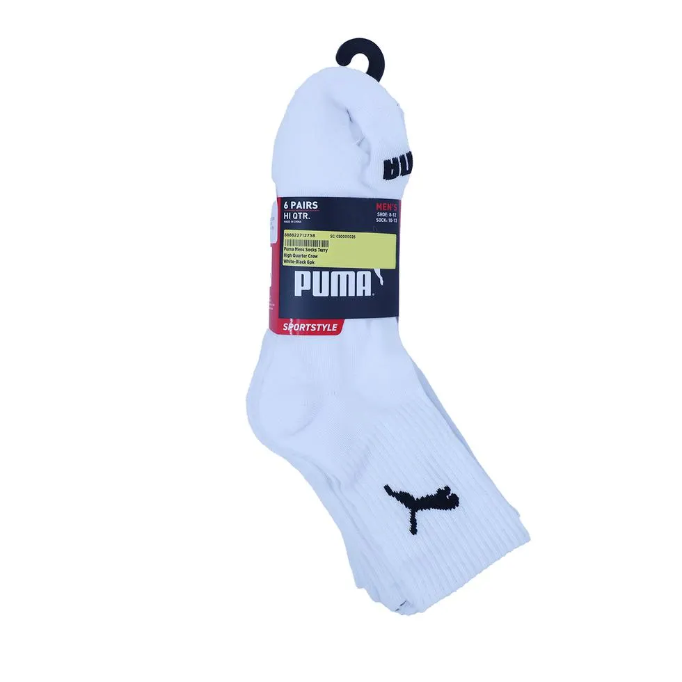 Puma Mens Socks Terry High Quarter Crew White-Black 6pk