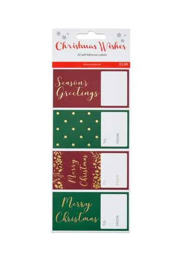 Christmas Wishes Gift Labels Dark Green & Dark Red Pack of 20