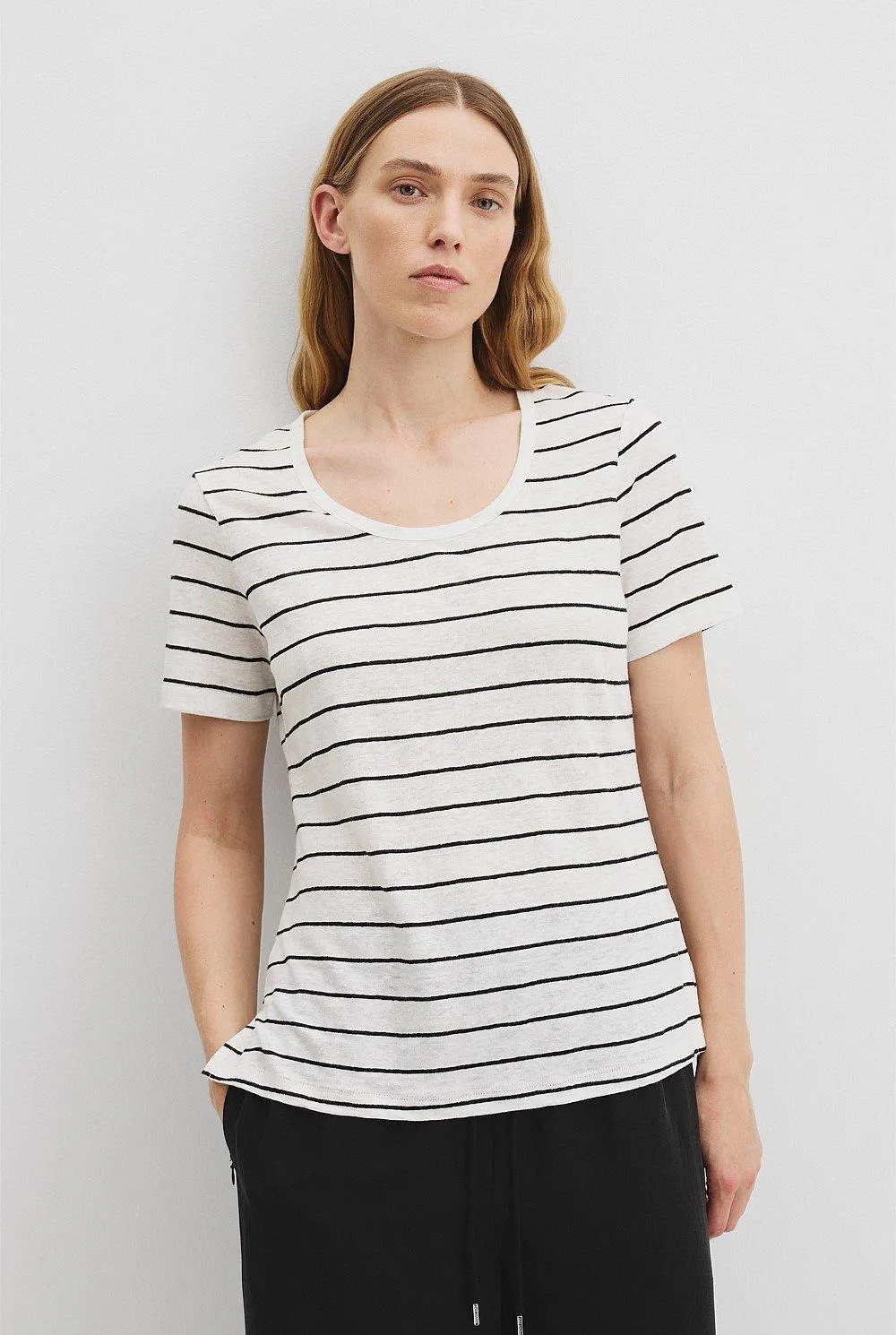 Linen Stripe Scoop Neck Tank