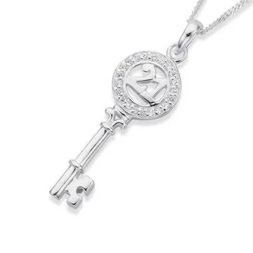 Silver 21 In CZ Circle Key Pendant