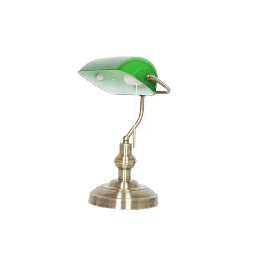 Bankers Antique Brass/Green Glass Table Lamp