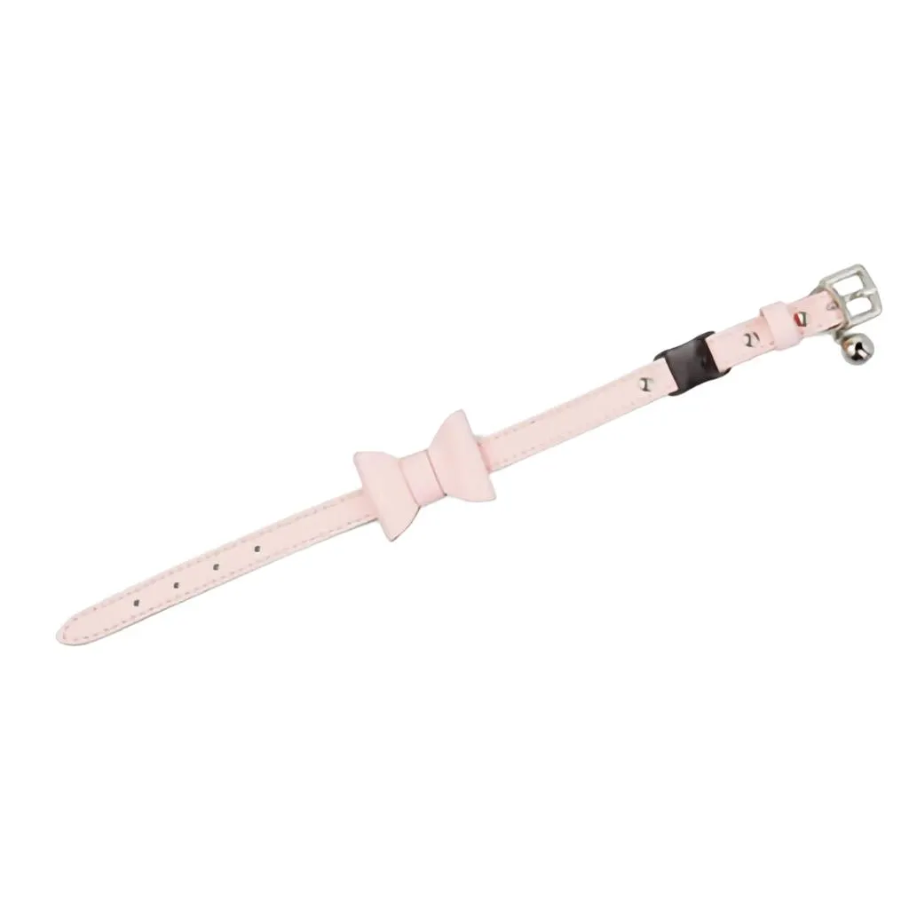 Rococo Leather Cat Collar With Bow Tie - Nude Pink