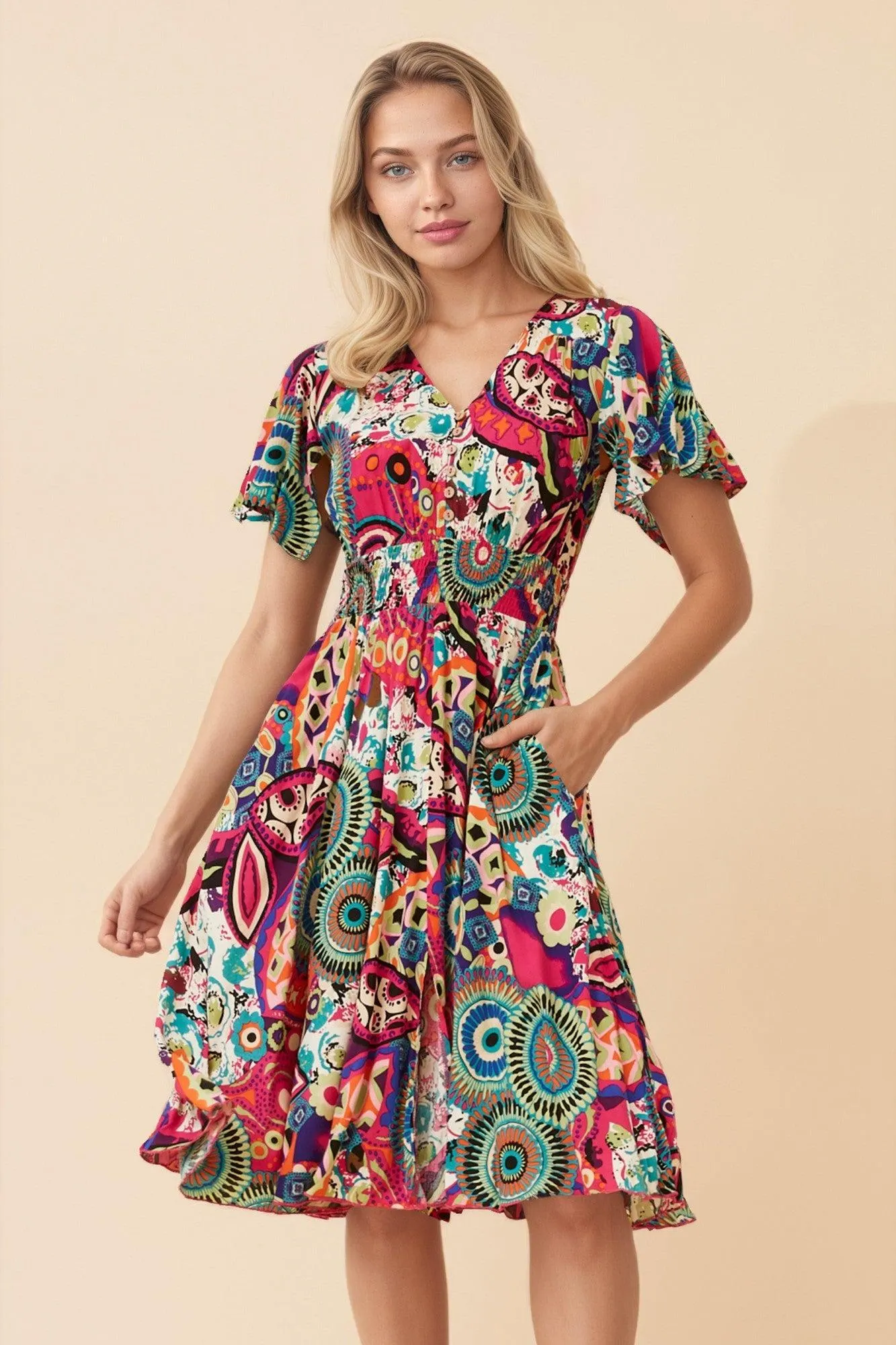 SANDY ABSTRACT PRINT DRESS