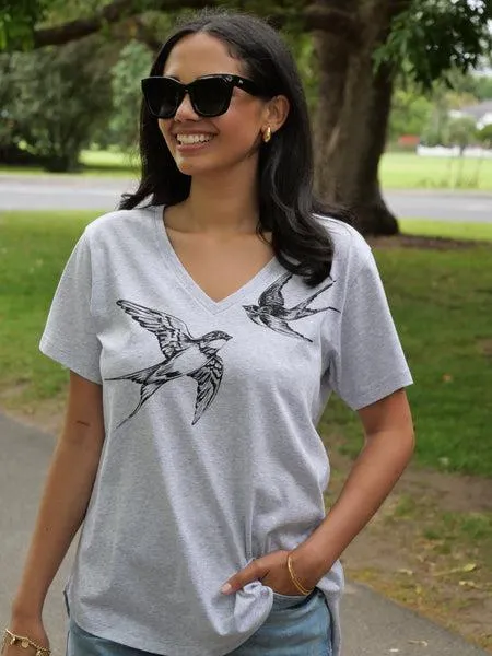 Rebel Club Swallow Tee Grey Marle