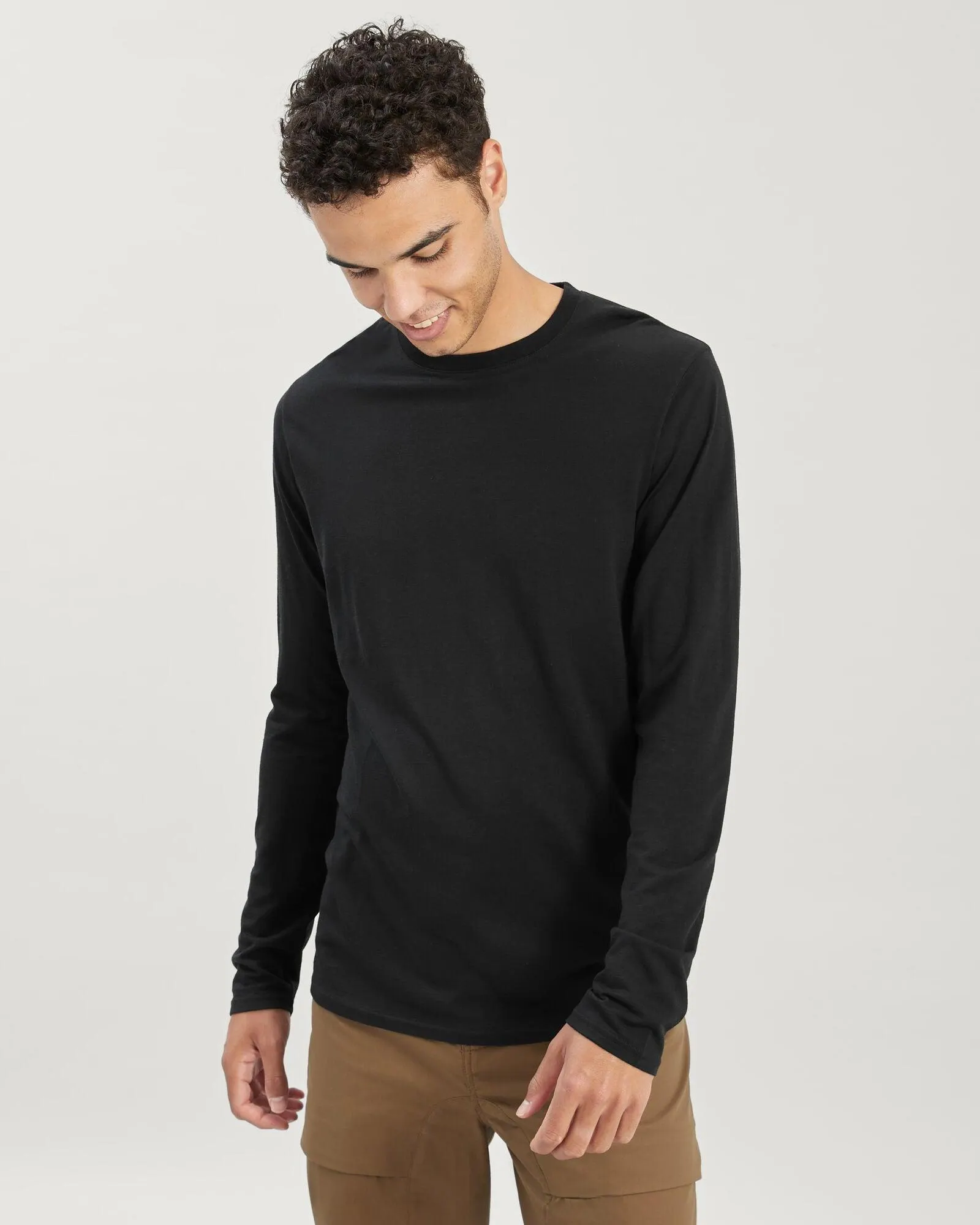 Men's 100% Merino Long Sleeve Crew Top - Black