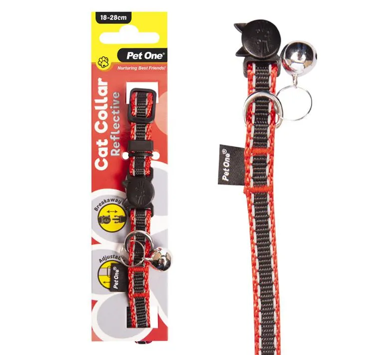Pet One Cat Collar 18-28cm Reflective - Black & Red