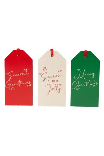 Christmas Wishes Gift Tags Script Cream, Red & Green Pack of 6