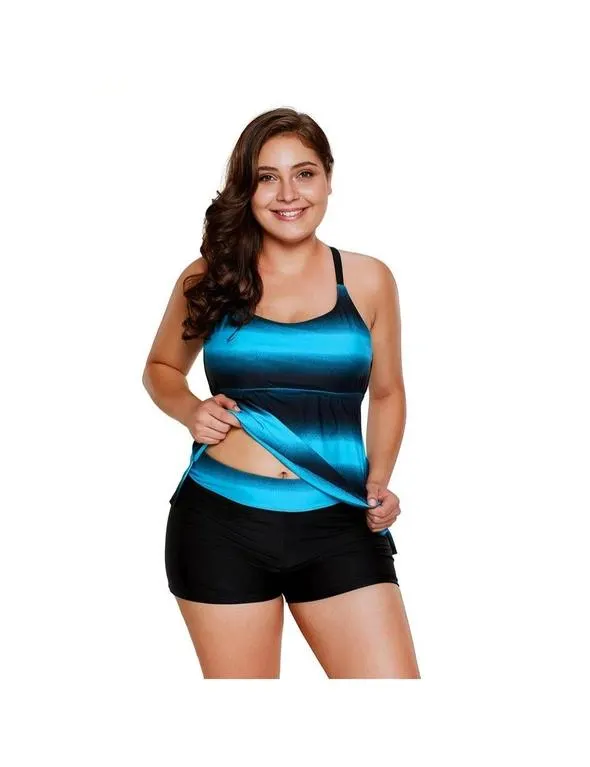 Azura Exchange Bluish Strappy Hollow-out Back Plus Size Tankini