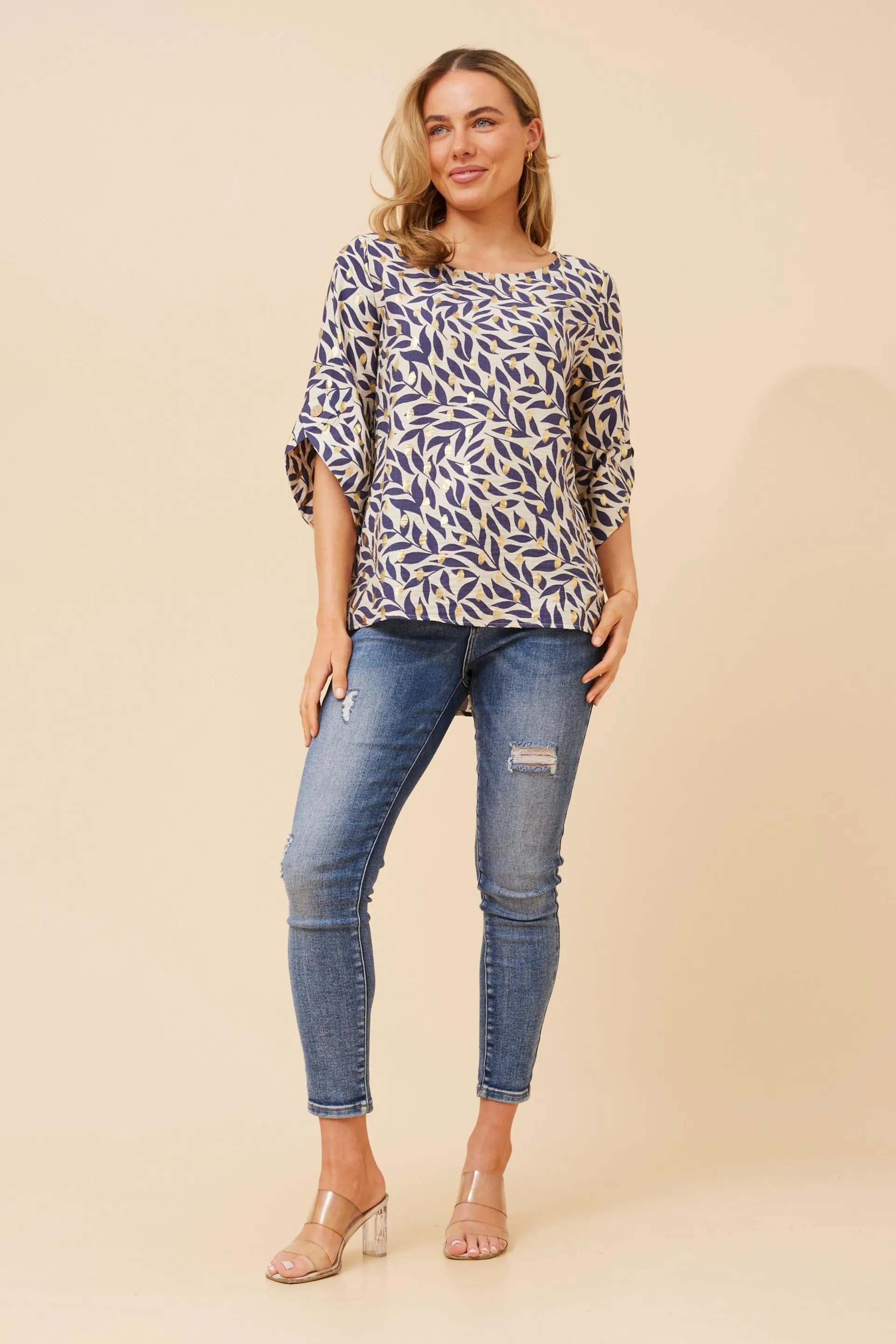 SAMANTHA LEAF PRINT TOP
