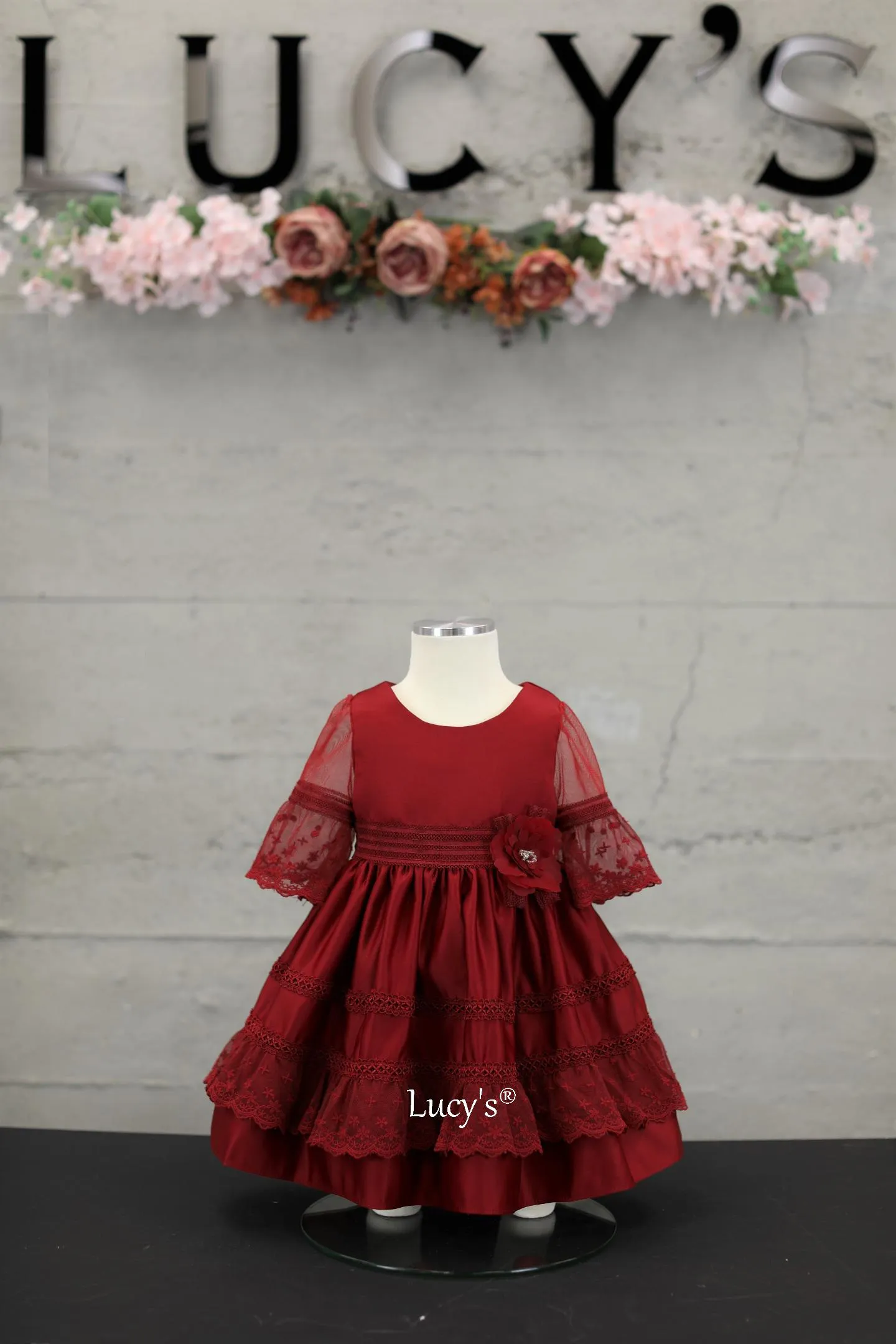 Baby Girl Maroon Premium Flower Girl Dress - Vanessa