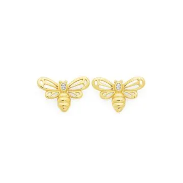 9ct, Diamond Bee Stud Earrings