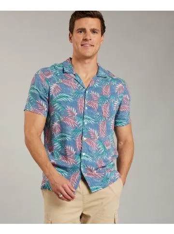 Men's Short Sleeve Resort Shirt in Coronet Blue Ferns