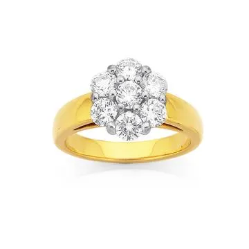 18ct, Diamond Cluster Ring Total Diamond Weight=1.50ct