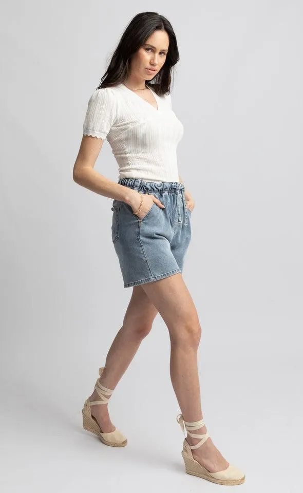 Tie Waist Denim Shorts