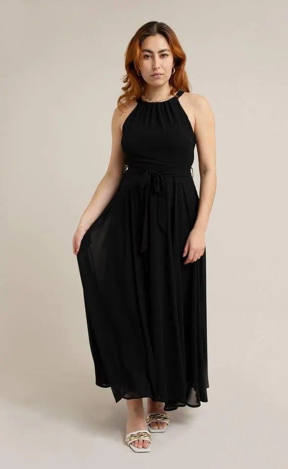 Chiffon Halter Tie Waist Gown