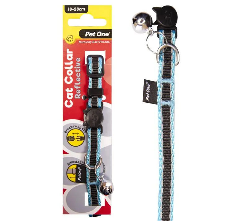 Pet One Cat Collar 18-28cm Reflective - Black & Blue