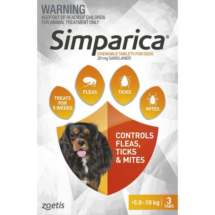 Simparica Flea Treatment For Dogs 5-10kg - Orange 3 Pack