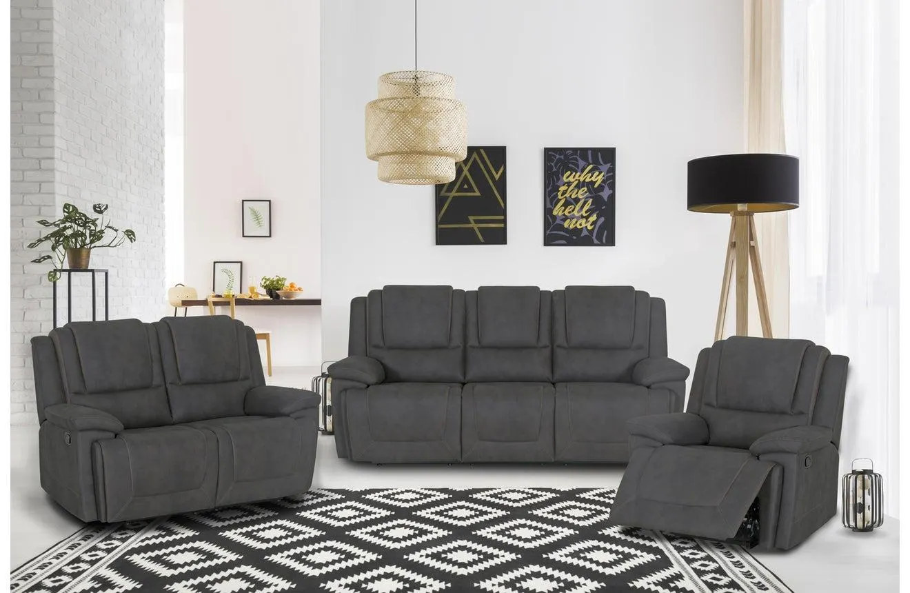 Bremen 6 Seater Fabric Recliner Lounge Suite - Graphite