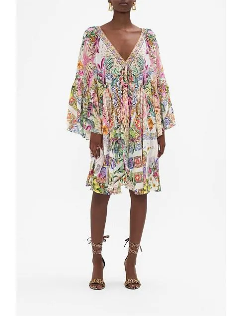 A-LINE RUFFLE SLEEVE DRESS