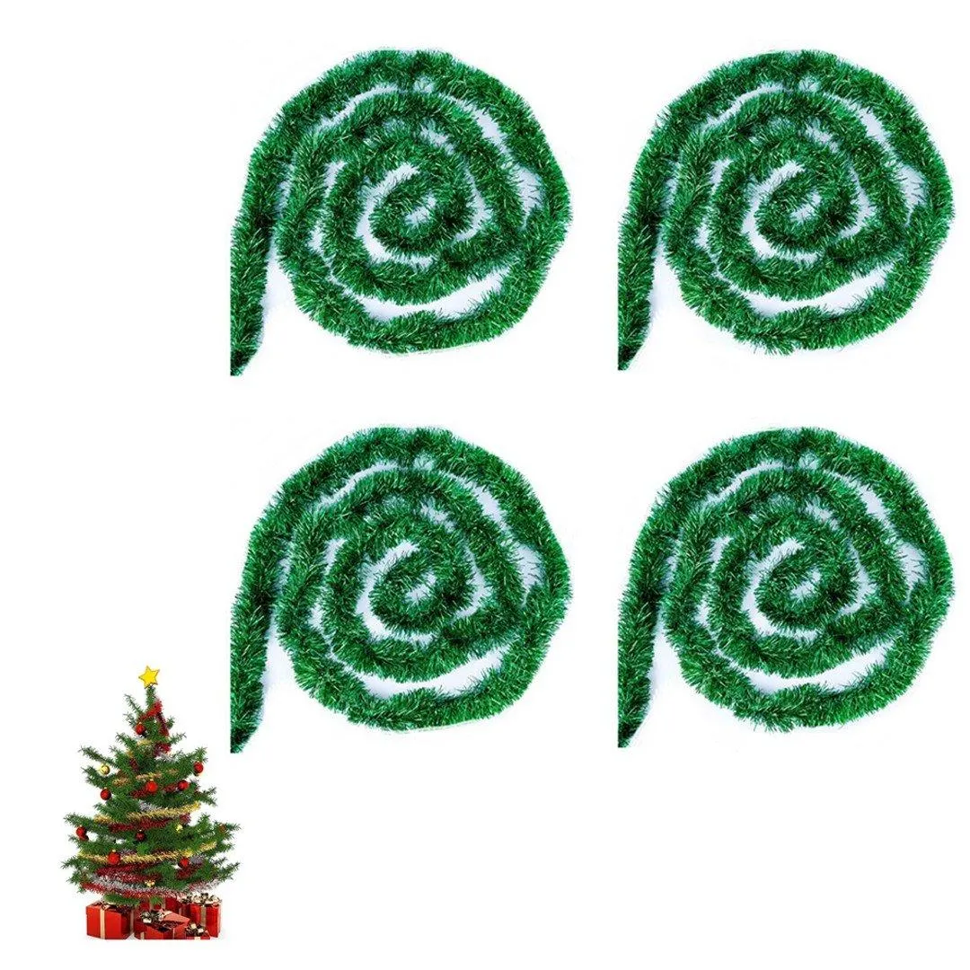 4Pcs Christmas Tinsel Garland Shiny Hanging Twist Garland for Christmas Tree Wedding Party Decorations-Green