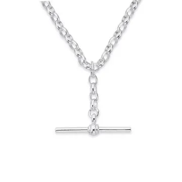 Sterling Silver 50cm Oval Belcher Chain with T-Bar Fob