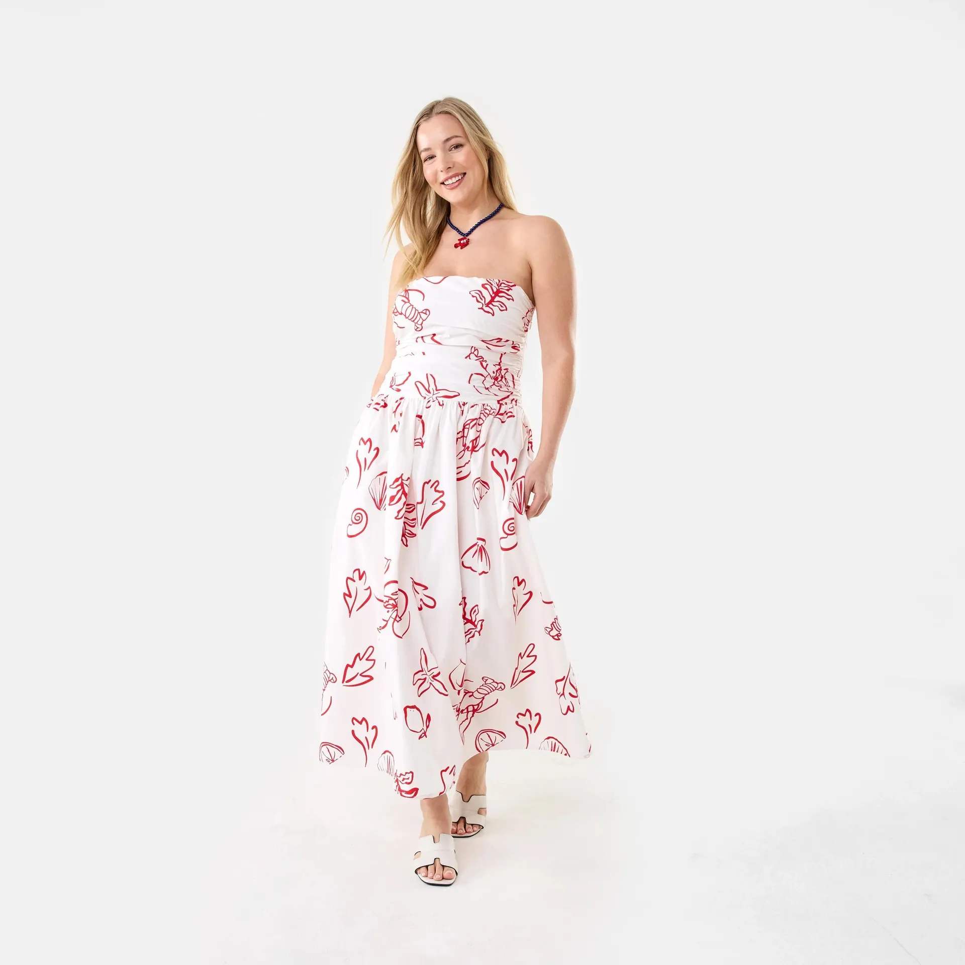 Strapless Ruched Midi Dress