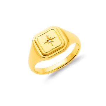 9ct Gold, Diamond Star Square Signet Ring