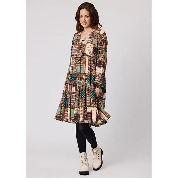 Armina Multi Print Tiered Dress Forest