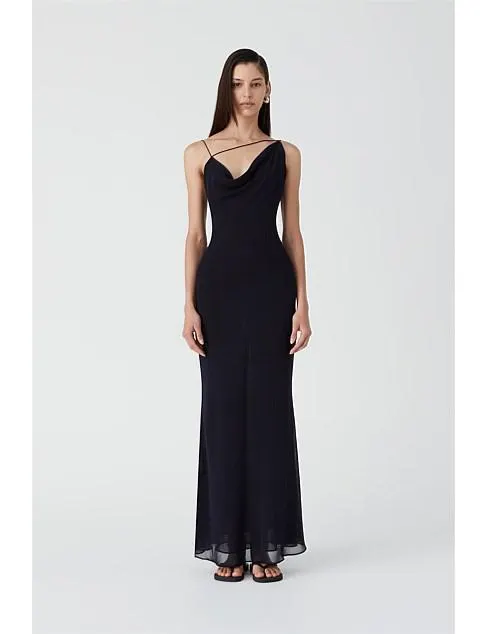 ZAIDA COWL NECKLINE GEORGETTE MAXI DRESS MIDNIGHT NAVY