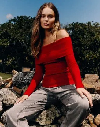 Foldover Off Shoulder Long Sleeve Knit