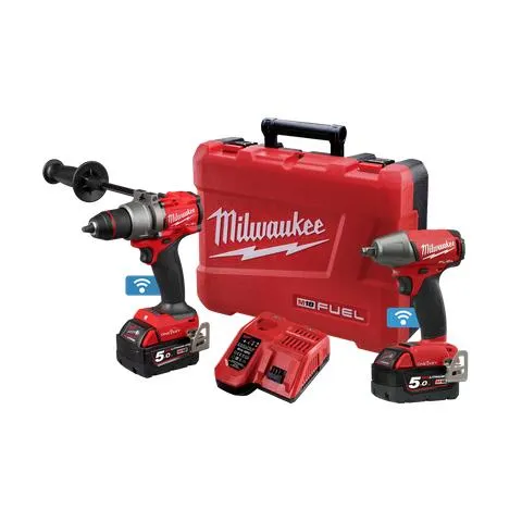 Milwaukee M18 FUEL ONE-KEY Cordless Hammer Drill & Impact Wrench 2B3 18v 5Ah