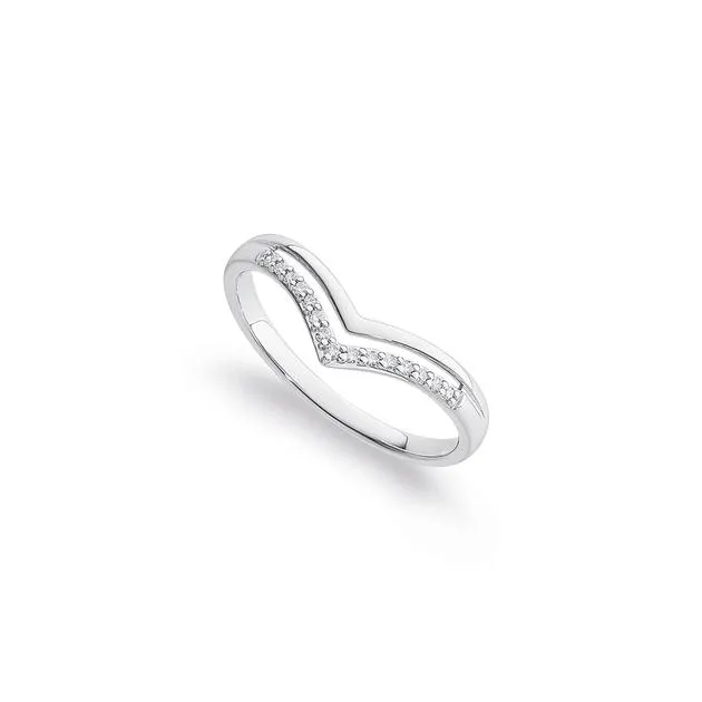 9ct White Gold, DIamond V Shape Ring