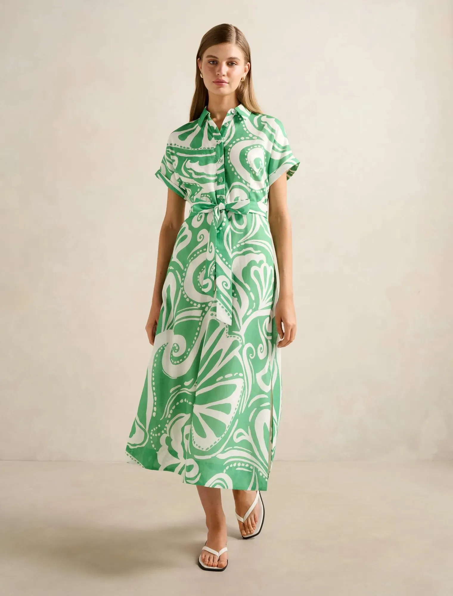 Hilary Belted Linen Midi Dress