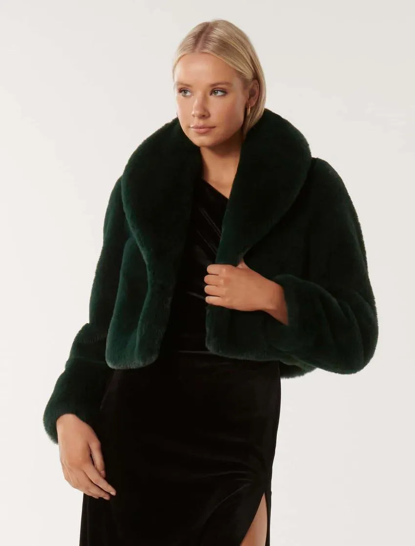 Amera Crop Faux Fur Coat